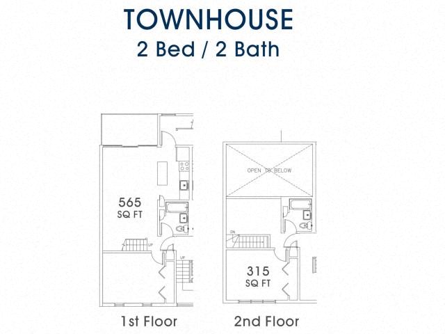 Floor plan for 2 beds, 2 baths, 880 sqft